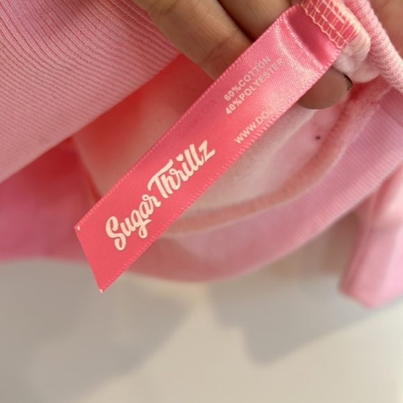Sugar Thrillz CUTE AS A BUTTON COLLARED SWEATSHIRT Pink Kitten medium/large new - Picture 5 of 7